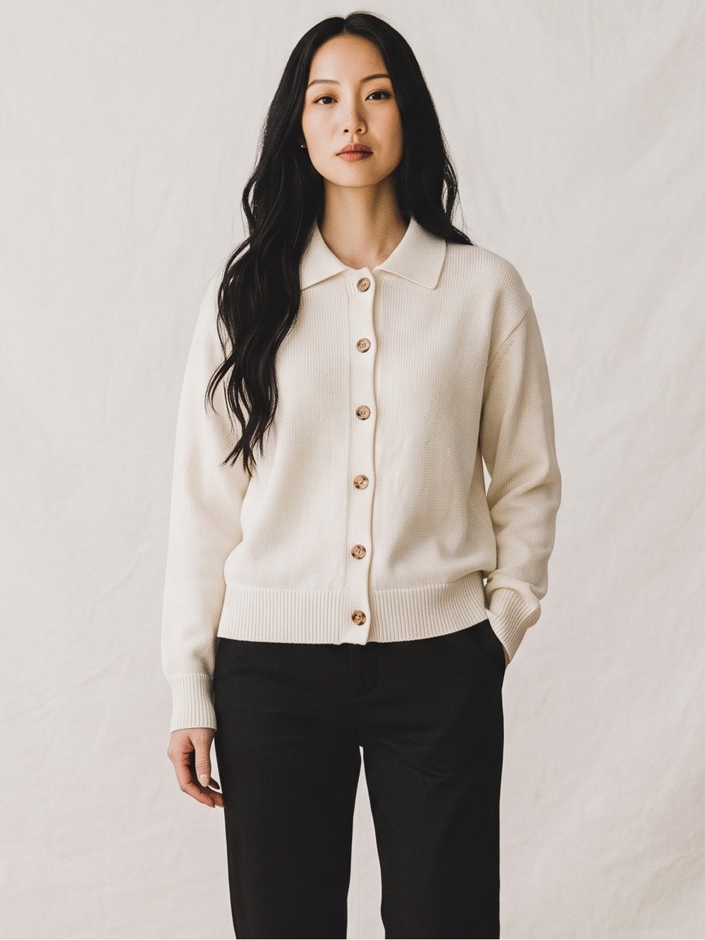 Women's Collared Button Down Cardigan Sweater Cream Size-XL NEW